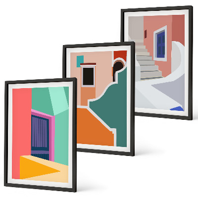 Billedvæg inspiration Farverige illustrationer af bygninger