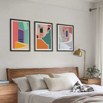 Billedvæg inspiration Farverige illustrationer af bygninger