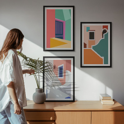 Billedvæg inspiration Farverige illustrationer af bygninger