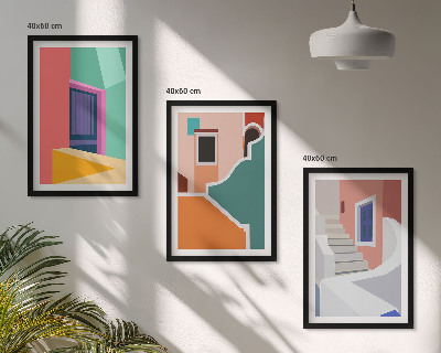 Billedvæg inspiration Farverige illustrationer af bygninger