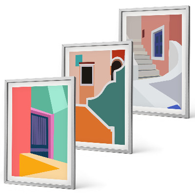 Billedvæg inspiration Farverige illustrationer af bygninger