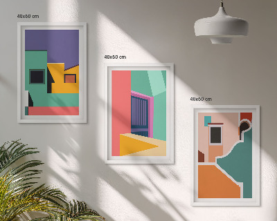 Triptykon billeder med ramme Farverige illustrationer af byen