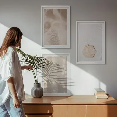 Billedsæt til soveværelset med subtile boho-teksturer i naturfarver