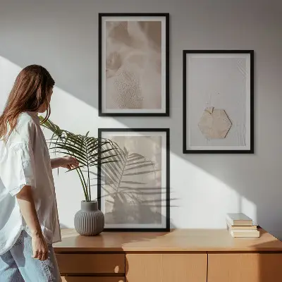 Billedsæt til soveværelset med subtile boho-teksturer i naturfarver