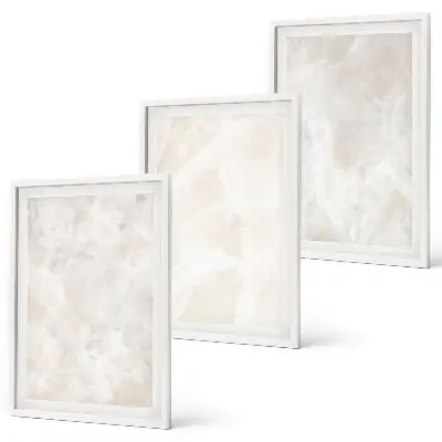 Triptykon med marmormotiv pastelfarvede strukturer med ramme
