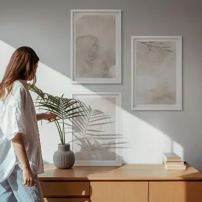 Triptykon med akvarelmaleri i boho-stil med ramme