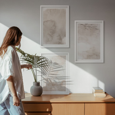 Triptykon billeder med ramme Spildte boho akvarelmaling