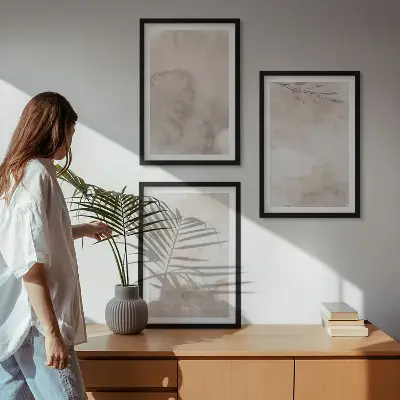 Triptykon med akvarelmaleri i boho-stil med ramme