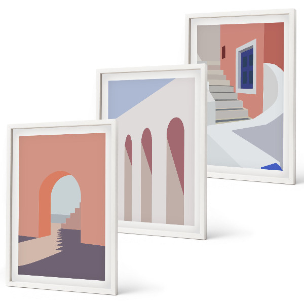 Triptykon billeder med ramme Minimalistiske arkitektoniske illustrationer