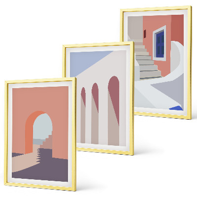 Triptykon billeder med ramme Minimalistiske arkitektoniske illustrationer