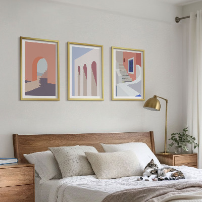 Triptykon billeder med ramme Minimalistiske arkitektoniske illustrationer