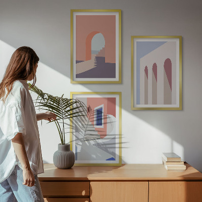 Triptykon billeder med ramme Minimalistiske arkitektoniske illustrationer