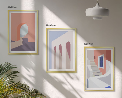 Triptykon billeder med ramme Minimalistiske arkitektoniske illustrationer