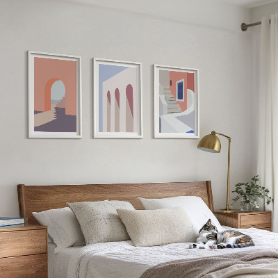 Triptykon billeder med ramme Minimalistiske arkitektoniske illustrationer