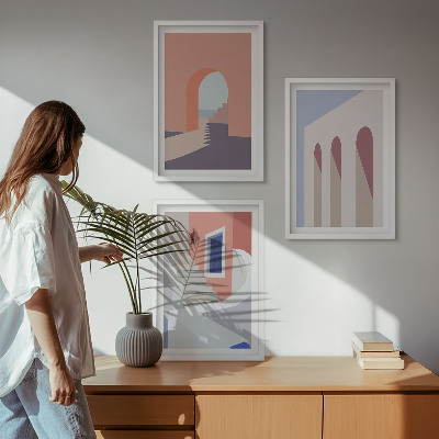 Triptykon billeder med ramme Minimalistiske arkitektoniske illustrationer