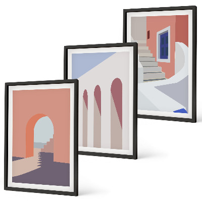 Triptykon billeder med ramme Minimalistiske arkitektoniske illustrationer
