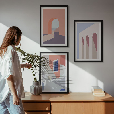 Triptykon billeder med ramme Minimalistiske arkitektoniske illustrationer