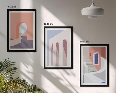Triptykon billeder med ramme Minimalistiske arkitektoniske illustrationer