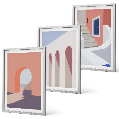 Triptykon billeder med ramme Minimalistiske arkitektoniske illustrationer