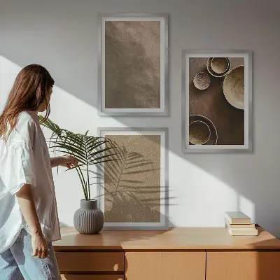 Billedsæt til soveværelset med minimalistiske stenstrukturer