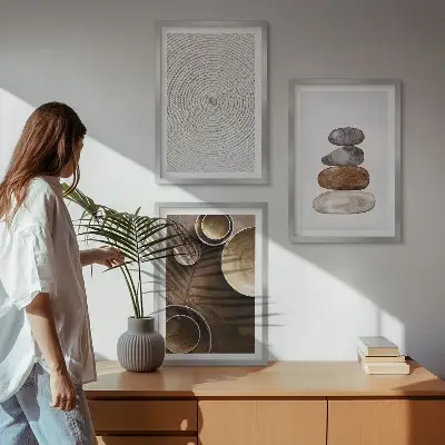 Triptykon med moderne kunstteksturer indrammet billede