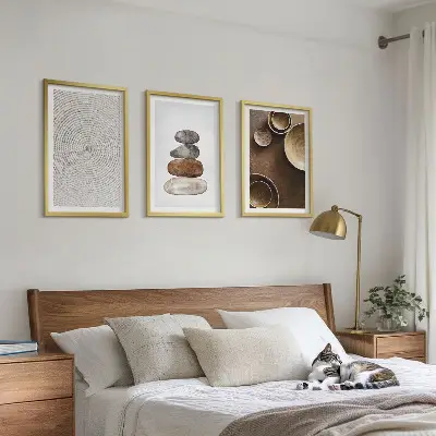 Triptykon med moderne kunstteksturer indrammet billede