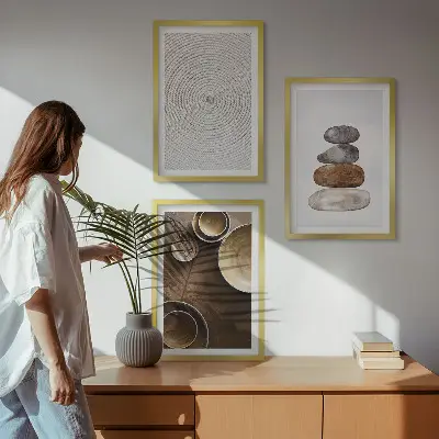 Triptykon med moderne kunstteksturer indrammet billede