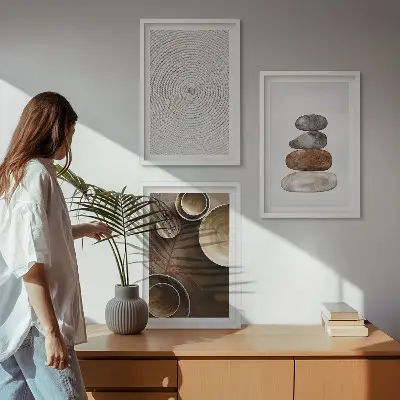 Triptykon med moderne kunstteksturer indrammet billede