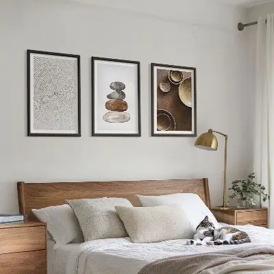 Triptykon med moderne kunstteksturer indrammet billede