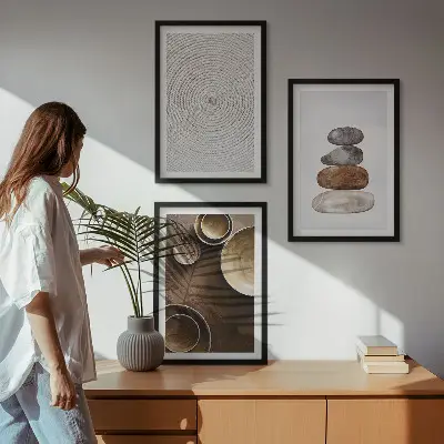Triptykon med moderne kunstteksturer indrammet billede