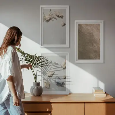 Billedsæt til soveværelset med motiv af naturlige stenstrandsstrukturer