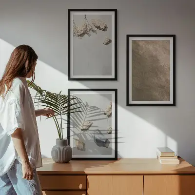 Billedsæt til soveværelset med motiv af naturlige stenstrandsstrukturer
