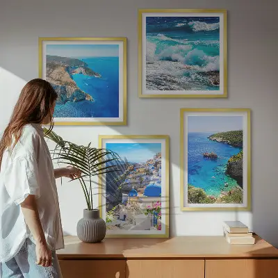 Græsk udsigt over Santorini Oia billedvæg til ophængning over sofaen