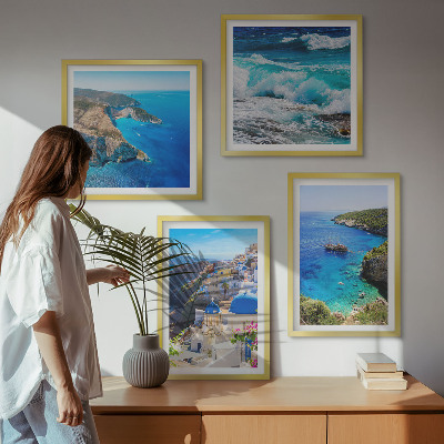Billedvæg over sofa Græsk udsigt over Santorini Oia