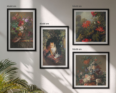 Billedsæt med ramme Vintage blomster katte planter