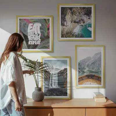 Vægdekoration med vandfald og bjerge billedvæg til ophængning over sofaen