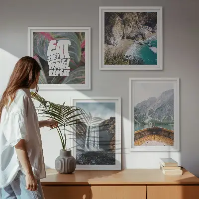 Vægdekoration med vandfald og bjerge billedvæg til ophængning over sofaen