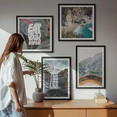 Vægdekoration med vandfald og bjerge billedvæg til ophængning over sofaen
