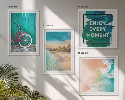 Billedsæt med ramme med motiv af cykel på havbåd