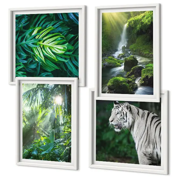 Jungle White Tiger Vandfald billedsæt med ramme