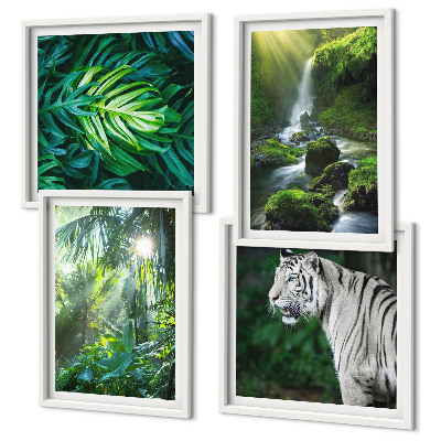 Billedsæt med ramme Jungle White Tiger Vandfald