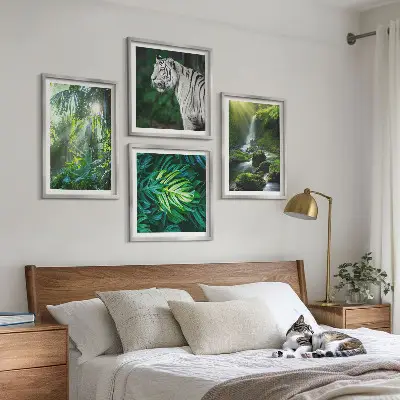 Jungle White Tiger Vandfald billedsæt med ramme