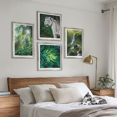 Billedsæt med ramme Jungle White Tiger Vandfald