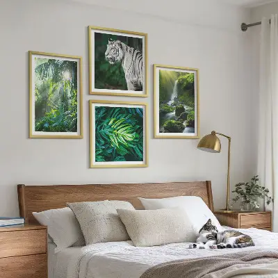 Jungle White Tiger Vandfald billedsæt med ramme