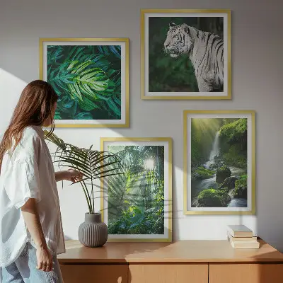 Jungle White Tiger Vandfald billedsæt med ramme