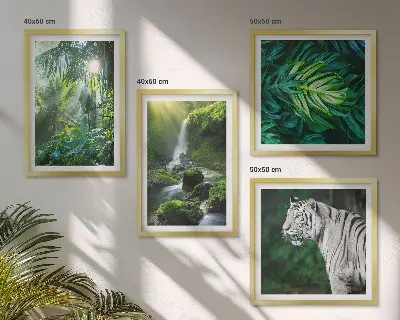Jungle White Tiger Vandfald billedsæt med ramme