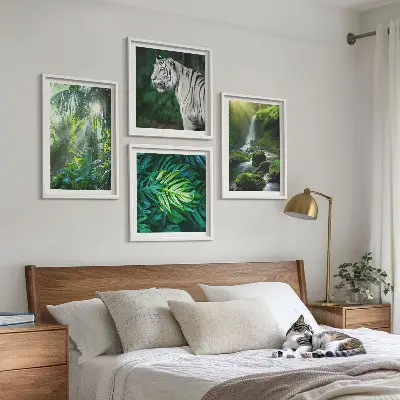 Jungle White Tiger Vandfald billedsæt med ramme