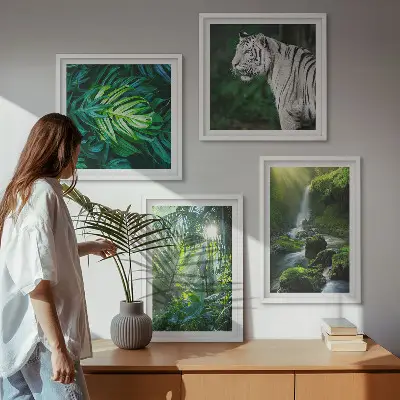 Jungle White Tiger Vandfald billedsæt med ramme