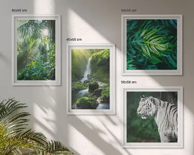 Jungle White Tiger Vandfald billedsæt med ramme