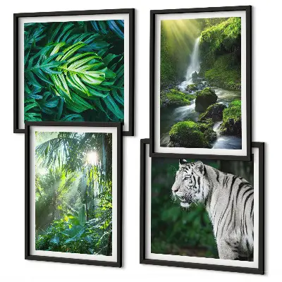 Jungle White Tiger Vandfald billedsæt med ramme
